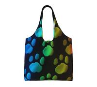 AABSTBFM Rainbow Dog Cat Paw Printed Womens Tote Bags Shopping Bags, Reusable Canvas Shoulder Grocery Bags Shopper Handbag Toy Bag for Work School Travel Beach