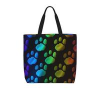 AABSTBFM Rainbow Dog Cat Paw Printed Zipper Tote Bags Shopping Bags, Reusable Shoulder Bag Grocery Bags Shopper Handbag Toy Bag for Work School Travel Beach