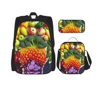 AABSTBFM rainbow vegetable and fruit Printed School Backpack Set with Lunch Bag and Pencil Case, Travel Daypacks School Bag 3pcs Set