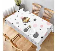 AABSTBFM Rectangular Tablecloth 228x152 Cm - Pink Gray White Modern Polka Dot Pattern Printed Washable Table Cloth Waterproof Wrinkle Free Table Decoration Table Cover