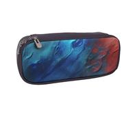 AABSTBFM red and Blue Texture Printed Leather Pencil Case - Multi-Purpose Pen Bag and Makeup Pouch for School, Office, and Travel