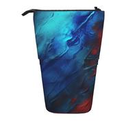 AABSTBFM red and Blue Texture Printed Pencil Case - Telescopic Standing Pen Bag and Makeup Pouch for School, Office, Travel
