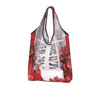 AABSTBFM Red Christmas Printed Foldable Shopping Bag 1 PCS, Reusable Waterproof Grocery Bag Large Tote Bag, Shopper Handbag, And Beach Bag