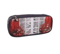 AABSTBFM Red Christmas Printed Leather Pencil Case - Multi-Purpose Pen Bag and Makeup Pouch for School, Office, and Travel