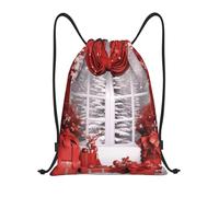 AABSTBFM Red Christmas Printed Lightweight Drawstring Backpack | M - String Backpack Bags For Gym, Travel, Shopping, School