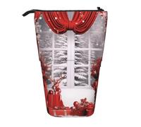 AABSTBFM Red Christmas Printed Pencil Case - Telescopic Standing Pen Bag and Makeup Pouch for School, Office, Travel