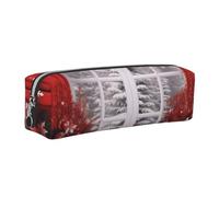 AABSTBFM Red Christmas Printed Square Pencil Case Cute Leather Silver Zipper Pen Pencil Pouch Bag for School, Office, and Travel