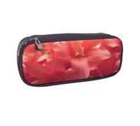 AABSTBFM Red Flower Petals Printed Leather Pencil Case - Multi-Purpose Pen Bag and Makeup Pouch for School, Office, and Travel