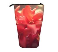 AABSTBFM Red Flower Petals Printed Pencil Case - Telescopic Standing Pen Bag and Makeup Pouch for School, Office, Travel
