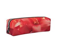 AABSTBFM Red Flower Petals Printed Square Pencil Case Cute Leather Silver Zipper Pen Pencil Pouch Bag for School, Office, and Travel