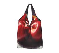 AABSTBFM Red fruit Printed Foldable Shopping Bag 3 PCS, Reusable Waterproof Grocery Bag Large Tote Bag, Shopper Handbag, And Beach Bag