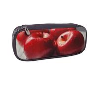 AABSTBFM Red Fruit Printed Leather Pencil Case - Multi-Purpose Pen Bag and Makeup Pouch for School, Office, and Travel
