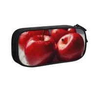AABSTBFM Red Fruit Printed Pencil Case Pen Pouch Bag with Zipper, Black Large Capacity Pencil Box for School, Office, Travel