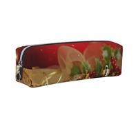 AABSTBFM Red Gold Christmas Printed Square Pencil Case Cute Leather Silver Zipper Pen Pencil Pouch Bag for School, Office, and Travel