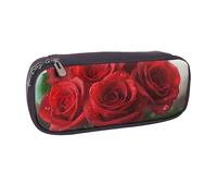 AABSTBFM Red Rose prin Printed Leather Pencil Case - Multi-Purpose Pen Bag and Makeup Pouch for School, Office, and Travel