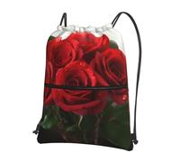 AABSTBFM Red Rose prin Printed Outdoor Drawstring Backpack Lightweight String Backpack Bags for Sports, Gym, Travel, Shopping, School