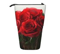 AABSTBFM Red Rose prin Printed Pencil Case - Telescopic Standing Pen Bag and Makeup Pouch for School, Office, Travel