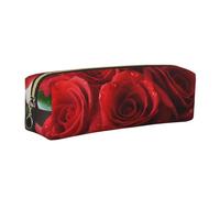 AABSTBFM Red Rose prin Printed Square Pencil Case Cute Leather Gold Zipper Pen Pencil Pouch Bag for School, Office, and Travel