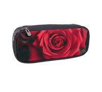 AABSTBFM Red Rose Printed Leather Pencil Case - Multi-Purpose Pen Bag and Makeup Pouch for School, Office, and Travel