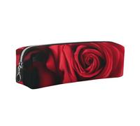 AABSTBFM Red Rose Printed Square Pencil Case Cute Leather Silver Zipper Pen Pencil Pouch Bag for School, Office, and Travel