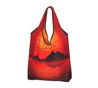 AABSTBFM Red Sun Printed Foldable Shopping Bag 2 PCS, Reusable Waterproof Grocery Bag Large Tote Bag, Shopper Handbag, And Beach Bag