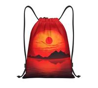 AABSTBFM Red Sun Printed Lightweight Drawstring Backpack | M - String Backpack Bags For Gym, Travel, Shopping, School