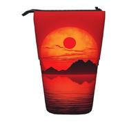 AABSTBFM Red Sun Printed Pencil Case - Telescopic Standing Pen Bag and Makeup Pouch for School, Office, Travel