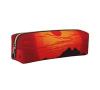 AABSTBFM Red Sun Printed Square Pencil Case Cute Leather Gold Zipper Pen Pencil Pouch Bag for School, Office, and Travel