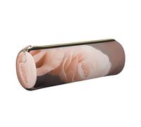 AABSTBFM Rose Color Blush and Black Printed Round Pencil Case Cute Leather Gold Zipper Pen Pencil Pouch Bag for School, Office, and Travel
