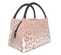 AABSTBFM Rose Gold Glitter Printed Insulated Lunch Bag for Men Women Cool Lunch Boxes Foldable Lunch Tote Bag