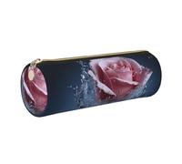 AABSTBFM Rose Made of Water Printed Round Pencil Case Cute Leather Gold Zipper Pen Pencil Pouch Bag for School, Office, and Travel