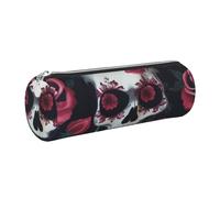 AABSTBFM Rose Skull Eyes Printed Round Pencil Case Cute Leather Silver Zipper Pen Pencil Pouch Bag for School, Office, and Travel