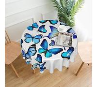 AABSTBFM Round Tablecloth 60 Inch - Blue Butterfly Printed Reusable Table Cloth Waterproof Wrinkle Free Table Decoration Table Cover 152x152 Cm