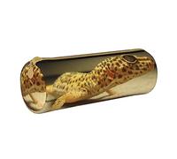 AABSTBFM Sand Leopard Gecko Printed Round Pencil Case Cute Leather Zipper Pen Pencil Pouch Bag for School, Office, and Travel