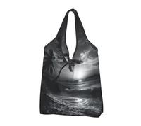 AABSTBFM Sea and tree in the night Printed Foldable Shopping Bag 1 PCS, Reusable Waterproof Grocery Bag Large Tote Bag, Shopper Handbag, And Beach Bag