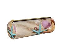 AABSTBFM Seashells Starfish Printed Round Pencil Case Cute Leather Zipper Pen Pencil Pouch Bag for School, Office, and Travel