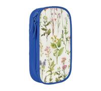 AABSTBFM Season Watercolors of Herbs Flowers Printed Pencil Case Large Capacity Compartment Pencil Pen Pouch Bag with Zipper for School Office Travel, Blue