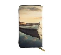 AABSTBFM Small Boat on The Water Printed Leather Wallet for Women Men Zipper Purse Clutch Bag Long Wallet Card Holder
