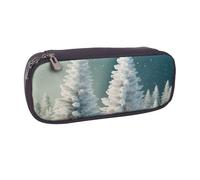 AABSTBFM Snow Wonderland Pine Tree Christmas Printed Leather Pencil Case - Multi-Purpose Pen Bag and Makeup Pouch for School, Office, and Travel