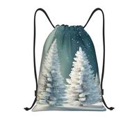 AABSTBFM Snow Wonderland Pine Tree Christmas Printed Lightweight Drawstring Backpack | S - String Backpack Bags For Gym, Travel, Shopping, School