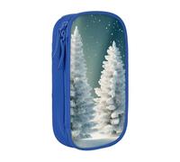 AABSTBFM Snow Wonderland Pine Tree Christmas Printed Pencil Case Large Capacity Compartment Pencil Pen Pouch Bag with Zipper for School Office Travel, Blue