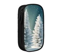 AABSTBFM Snow Wonderland Pine Tree Christmas Printed Pencil Case Large Capacity Compartment Pencil Pen Pouch Bag with Zipper for School Office Travel, Black