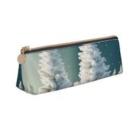 AABSTBFM Snow Wonderland Pine Tree Christmas Printed Triangle Pencil Case Cute Leather Zipper Pen Pencil Pouch Bag for School, Office, and Travel
