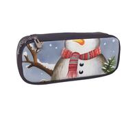 AABSTBFM Snowman Squirrel Owl Printed Leather Pencil Case - Multi-Purpose Pen Bag and Makeup Pouch for School, Office, and Travel