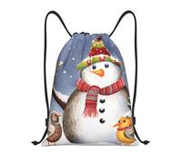AABSTBFM Snowman Squirrel Owl Printed Lightweight Drawstring Backpack | S - String Backpack Bags For Gym, Travel, Shopping, School