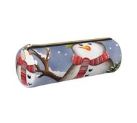AABSTBFM Snowman Squirrel Owl Printed Round Pencil Case Cute Leather Gold Zipper Pen Pencil Pouch Bag for School, Office, and Travel