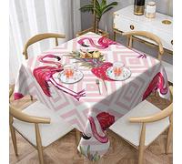 AABSTBFM Square Tablecloth 137x137cm - Pink Flamingo Pineapple Printed Washable Table Cloth Waterproof Wrinkle Free Table Decoration Table Cover
