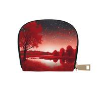 AABSTBFM Starry Aky Red Landscape Printed Card Holder Wallet, Pu Leather Card Case Organizer Bag for Men Women
