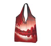 AABSTBFM Starry Aky Red Landscape Printed Foldable Shopping Bag 2 PCS, Reusable Waterproof Grocery Bag Large Tote Bag, Shopper Handbag, And Beach Bag