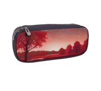 AABSTBFM Starry Aky Red Landscape Printed Leather Pencil Case - Multi-Purpose Pen Bag and Makeup Pouch for School, Office, and Travel